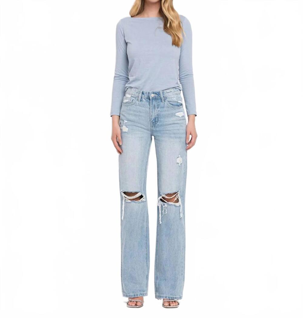 NEW VERVET BY FLYING MONKEY 90's vintage super high rise flare jeans in light bl